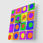 カラフル水玉模様&スクウェアラージアートクロック ラージ壁時計 (傾斜)