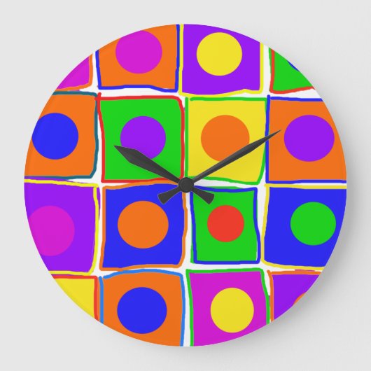 カラフル水玉模様&スクウェアラージアートクロック ラージ壁時計 (正面)