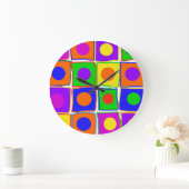 カラフル水玉模様&スクウェアラージアートクロック ラージ壁時計 (ホーム)