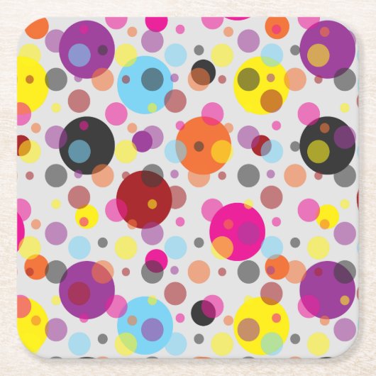 カラフル水玉模様 スクエアペーパーコースター (正面)