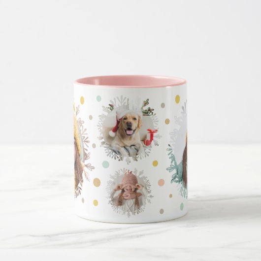 カラフル水玉模様&スノーフレークのクリスマスフォト マグカップ (中央)