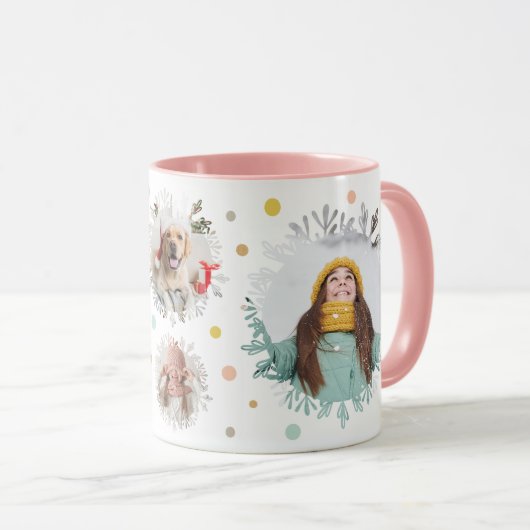 カラフル水玉模様&スノーフレークのクリスマスフォト マグカップ (正面右)