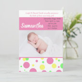 カラフル水玉模様 |ベビーガールフォト誕生 案内状 (スタンド正面)