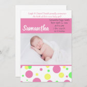 カラフル水玉模様 |ベビーガールフォト誕生 案内状 (正面/裏面)