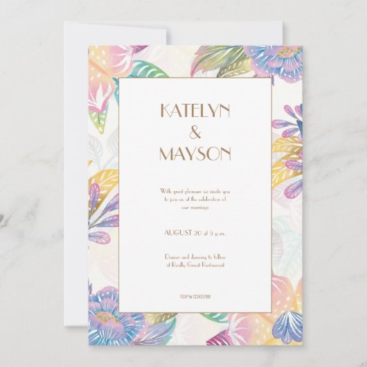 カラフル水結婚色 招待状 (正面)