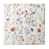 カラフル水色の野花 タイル (正面)