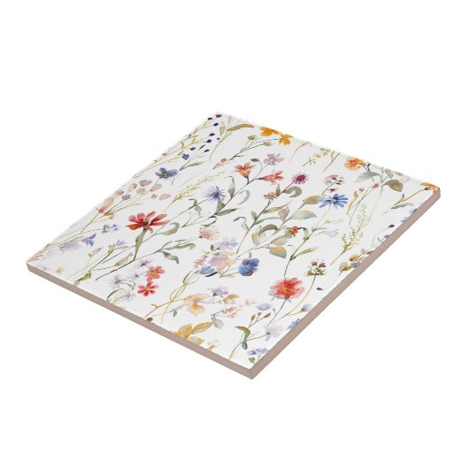 カラフル水色の野花 タイル (側面)