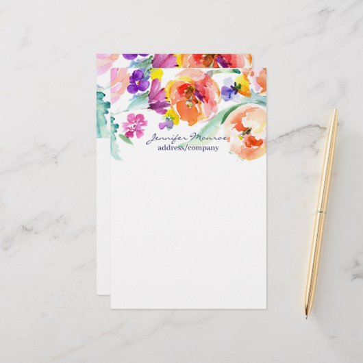 カラフル水色チューリップパーソナライズされた 便箋 (正面/裏面インサイチュ)