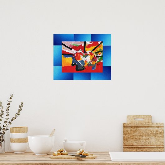 カラフル水色ハートブルー幾何形状 ポスター (キッチン)