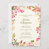 カラフル水色フローライラストレーション結婚 招待状 (正面)