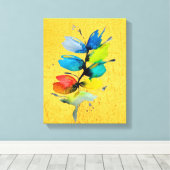 カラフル水色ルーズ抽象芸術フローラ キャンバスプリント (インサイチュ (ウッドフロア))