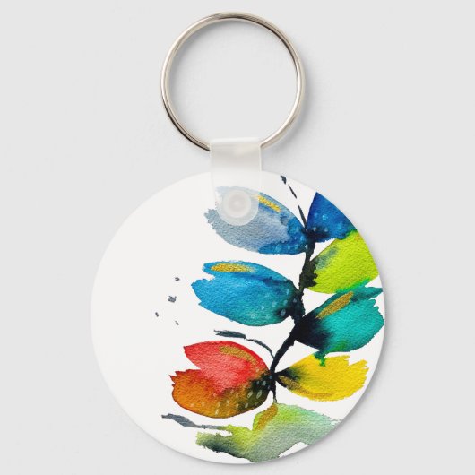 カラフル水色ルーズ抽象芸術フローラ キーホルダー (正面)