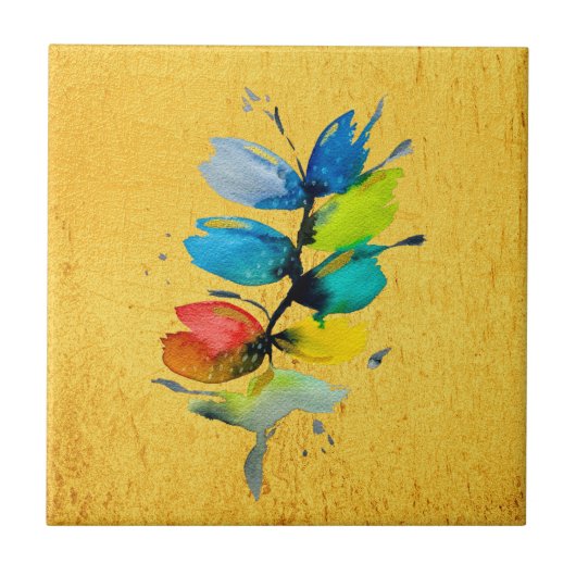 カラフル水色ルーズ抽象芸術フローラ タイル (正面)