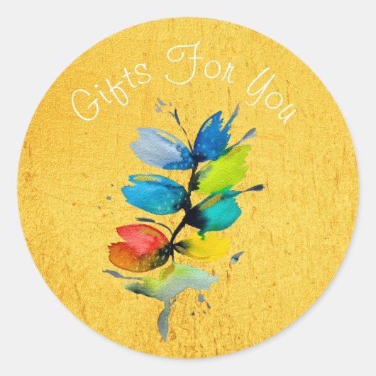 カラフル水色ルーズ抽象芸術フローラ ラウンドシール (正面)