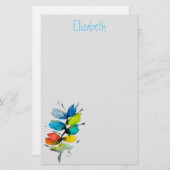 カラフル水色ルーズ抽象芸術フローラ 便箋 (正面/裏面)