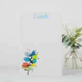 カラフル水色ルーズ抽象芸術フローラ 便箋 (スタンド正面)