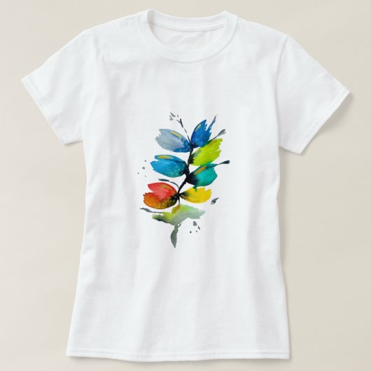 カラフル水色ルーズ抽象芸術フローラ Tシャツ (デザイン正面)