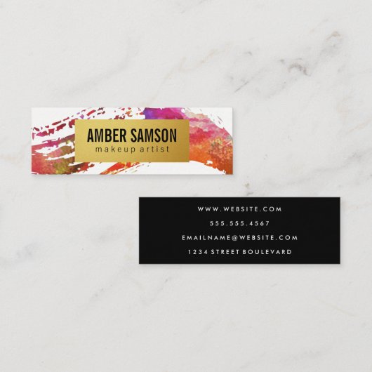 カラフル水色絵を描消し金ゴールドフェイクラベル スキニー名刺 (正面/裏面)