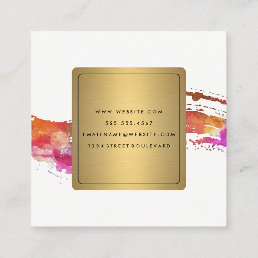 カラフル水色絵を描消し金ゴールドフェイクラベル スクエア名刺 (裏面)
