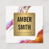 カラフル水色絵を描消し金ゴールドフェイクラベル スクエア名刺 (正面)