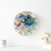 カラフル泡の水彩アート ラージ壁時計 (ホーム)