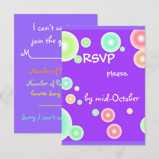 カラフル泡 出欠カード (正面/裏面)