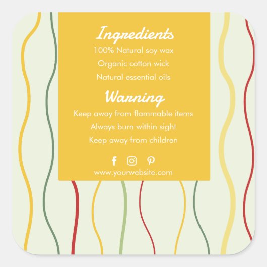 カラフル波線抽象芸術キャンドルラベル（背面） スクエアシール (正面)