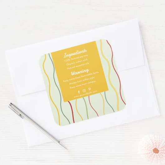 カラフル波線抽象芸術キャンドルラベル(背面) スクエアシール (封筒)