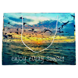 カラフル海サンセットプリント ラージペーパーバッグ