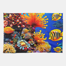 カラフル海水中生物 キッチンタオル