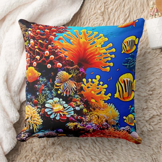 カラフル海水中生物 クッション (ブランケット)