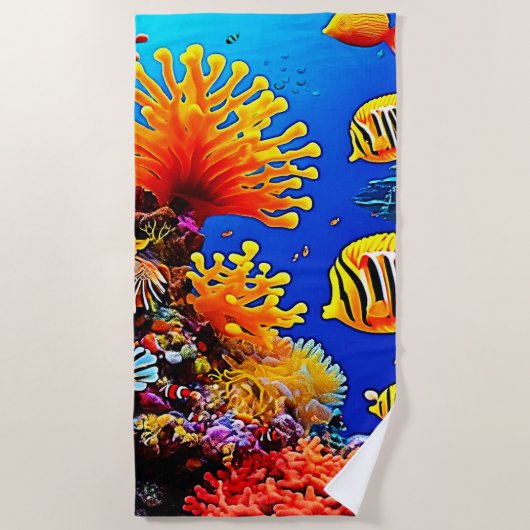 カラフル海水中生物 ビーチタオル (正面)