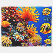 カラフル海水中生物 フリースブランケット (正面(横))