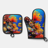 カラフル海水中生物 鍋つかみ&鍋敷きセット (正面)