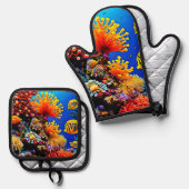 カラフル海水中生物 鍋つかみ&鍋敷きセット (正面/裏面)
