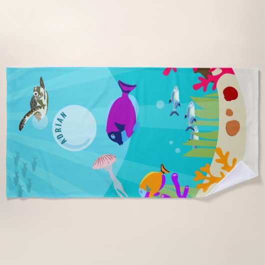 カラフル海海獣の子供の名前 ビーチタオル (正面)