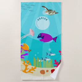 カラフル海海獣の子供の名前 ビーチタオル