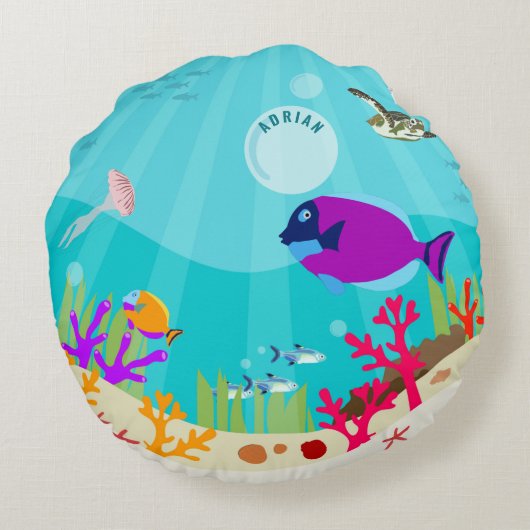 カラフル海海獣の子供の名前 ラウンドクッション (裏面)