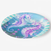 カラフル海馬と貝殻の紙プレート ペーパープレート (アングル)