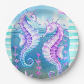 カラフル海馬と貝殻の紙プレート ペーパープレート (正面)