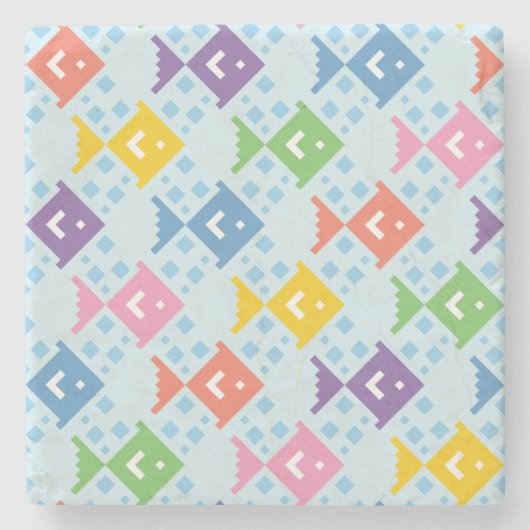 カラフル海魚の模様 ストーンコースター (正面)