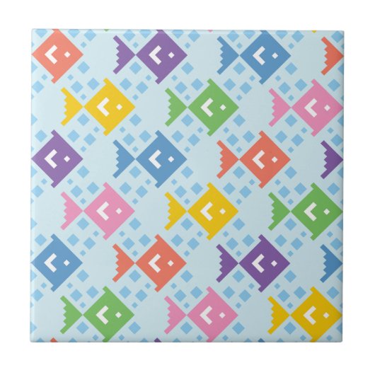 カラフル海魚の模様 タイル (正面)