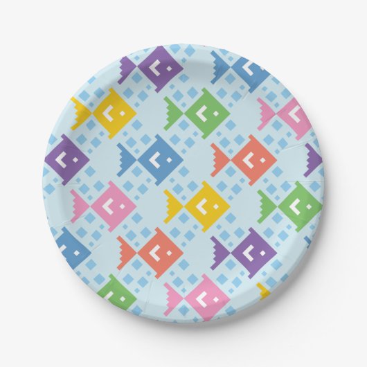 カラフル海魚の模様 ペーパープレート (正面)