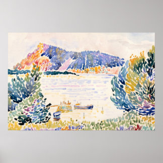 カラフル港の横絵を描景 ポスター