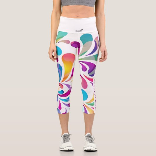 カラフル滴型 |モチベーション引用文ヨガ カプリレギンス (正面)