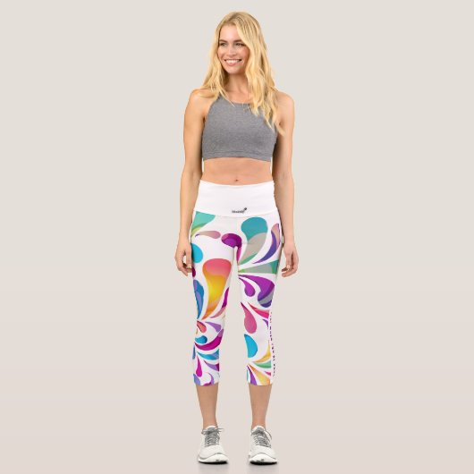 カラフル滴型 |モチベーション引用文ヨガ カプリレギンス (正面)