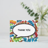 カラフル漫画ブックのスモダンピーチバブルメッセージ サンキューカード (スタンド正面)