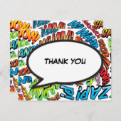 カラフル漫画ブックのスモダンピーチバブルメッセージ サンキューカード (正面/裏面)
