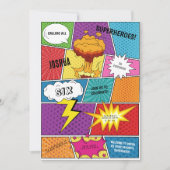 カラフル漫画ブックアポップ・アートのート子供の誕生日パーティー 招待状 (正面)