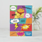 カラフル漫画ブックアポップ・アートのート子供の誕生日パーティー 招待状 (スタンド正面)